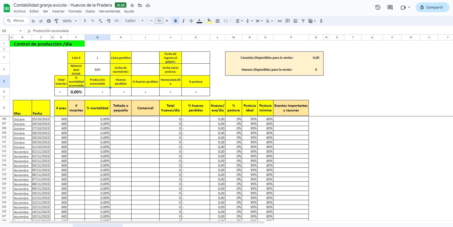 HERRAMIENTA 2024 Archivo de Excel para contabilidad de granja avícola